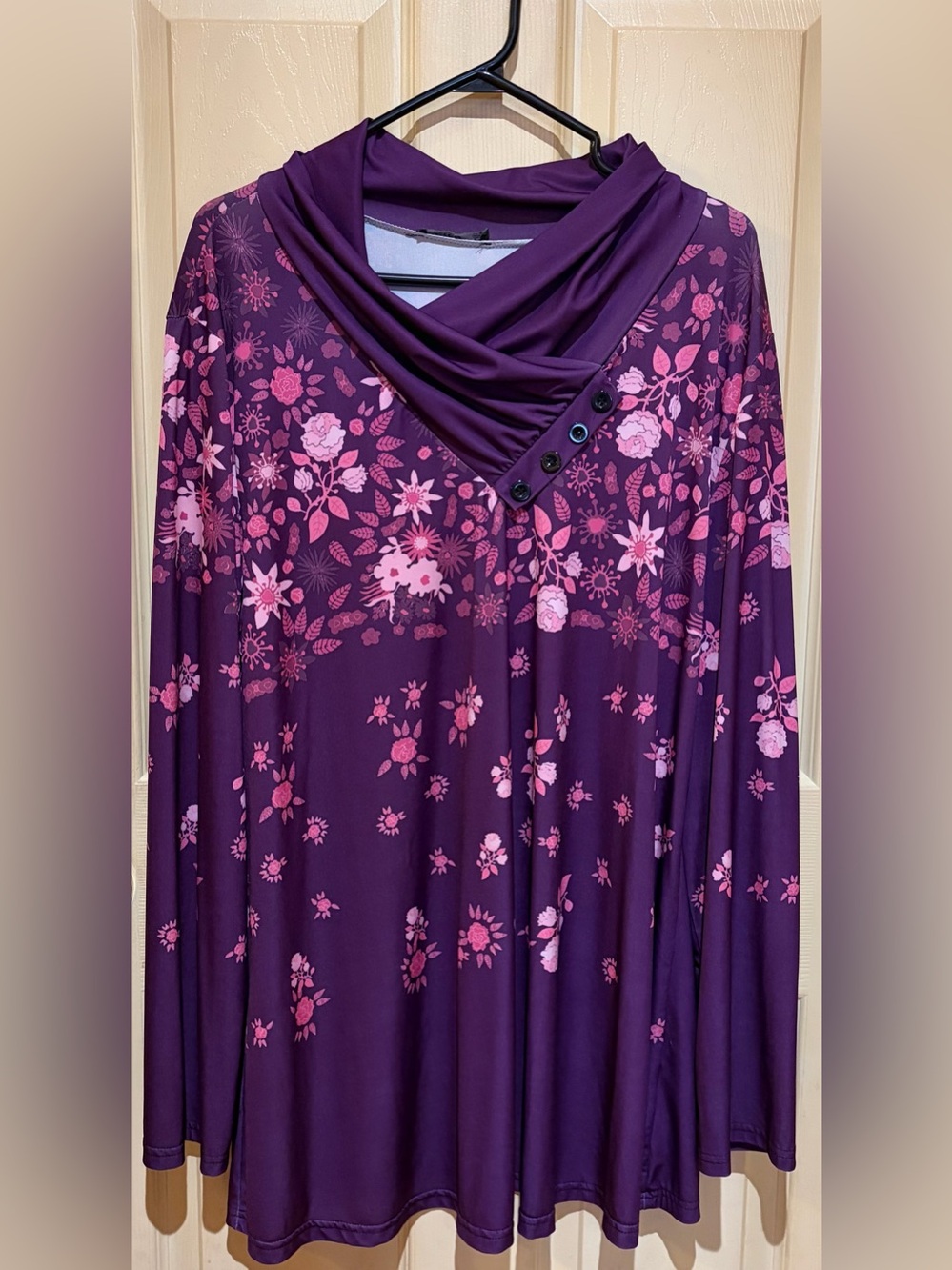 Purple Floral Cowl Neck Tunic, Size 2X
